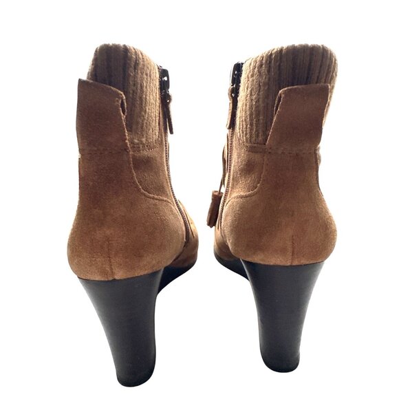 Franco Sarto Brown Wedge Lace Up Ankle Boots Westerly Suede Tassels Size 7 - Picture 3 of 7